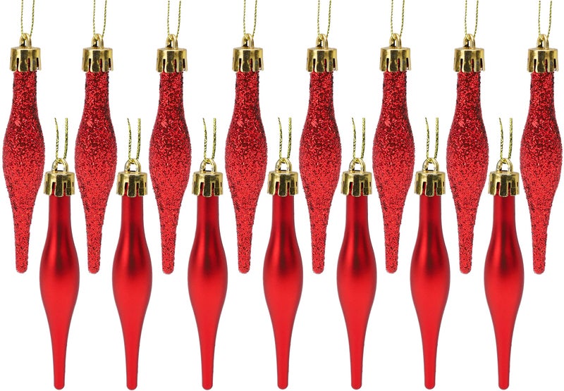 Christmas ConceptsÂ® Pack of 15-8.5cm,85mm (3.4") Droplet Baubles - Matte & Glitter Design - Christmas Ornaments (Red) - Image 1